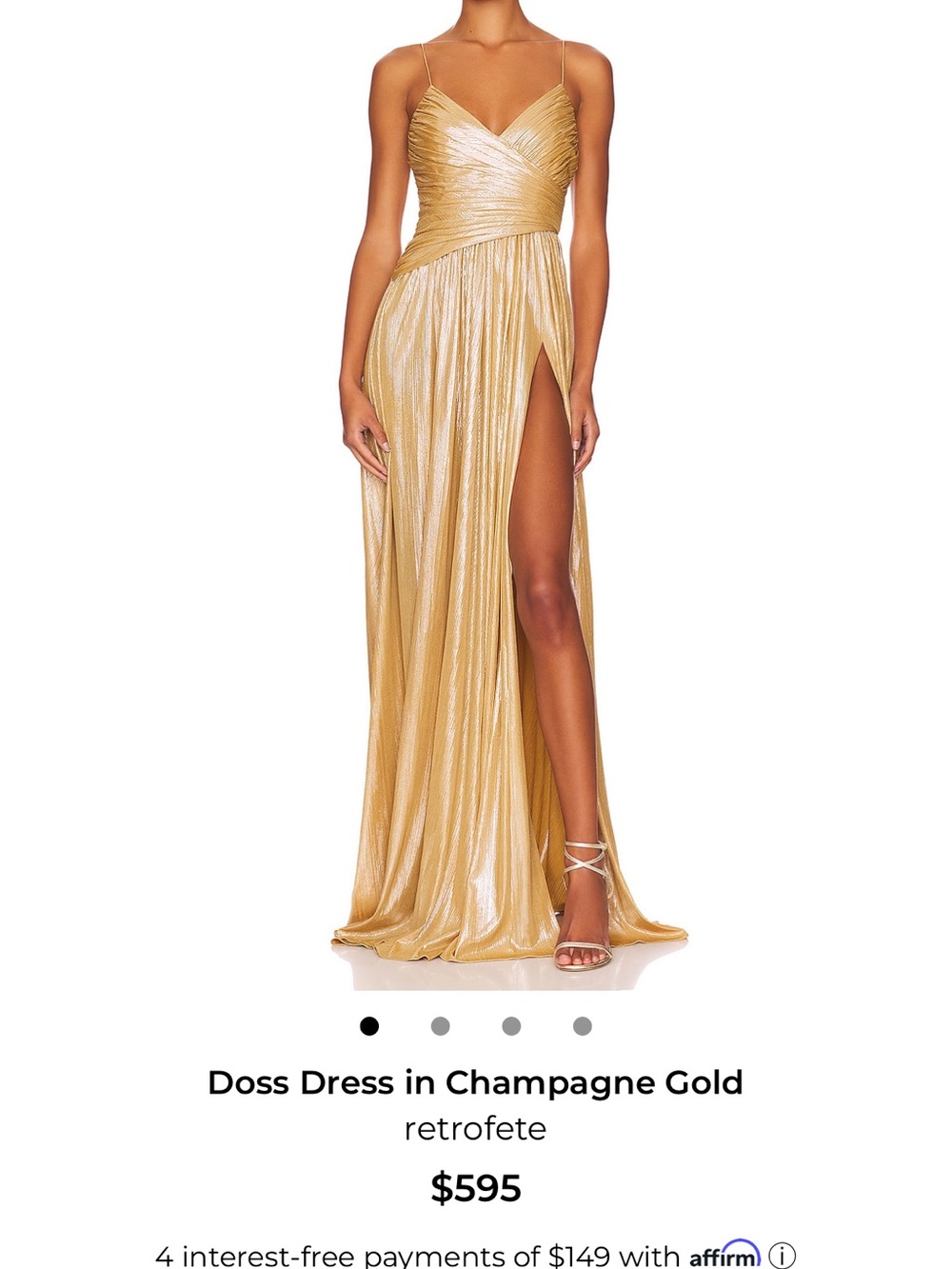 Retrofete Gold Metallic Slit Evening Gown